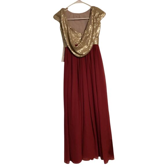 2726 NWT Jasmine B203012 Long Boat Neckline Sequin & Poly Chiffon Bridesmaid - Picture 1 of 4